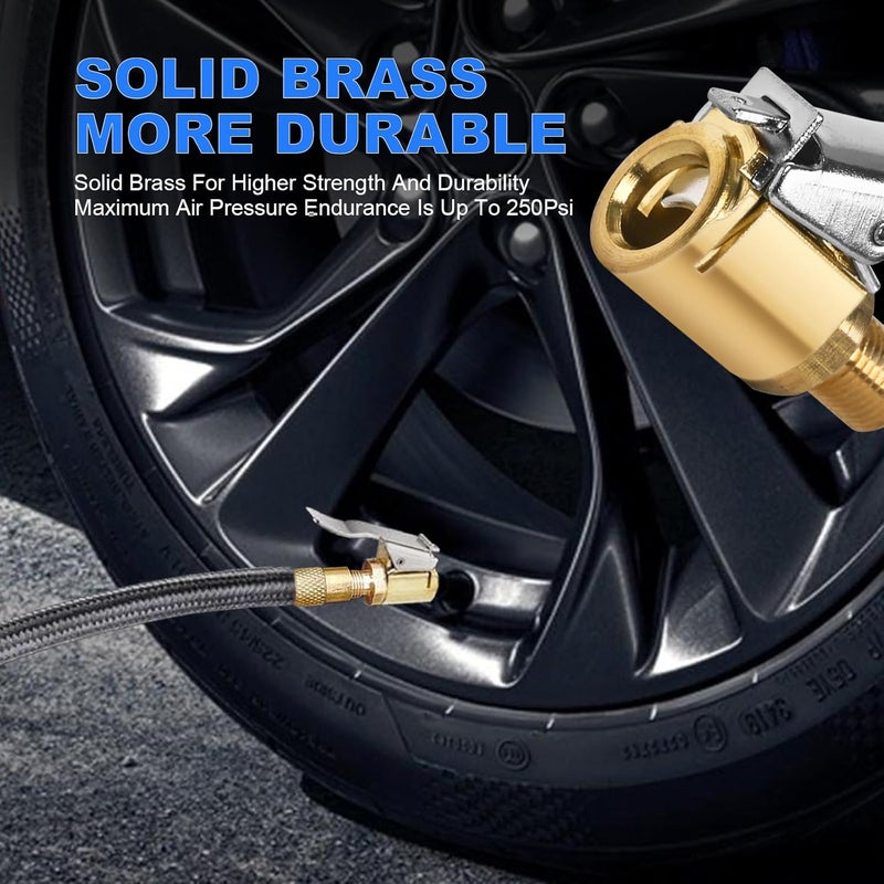 ptiysta 2pcs Locking Tire Air Chuck,Brass Tire Inflation Hose Adapter,Tire Nozzle With Tire Valve Threads,Unscrewed Connection Converted To Locking Connection,No Air Leakage On Chuck Air Compressor Pump Clip - Image 3